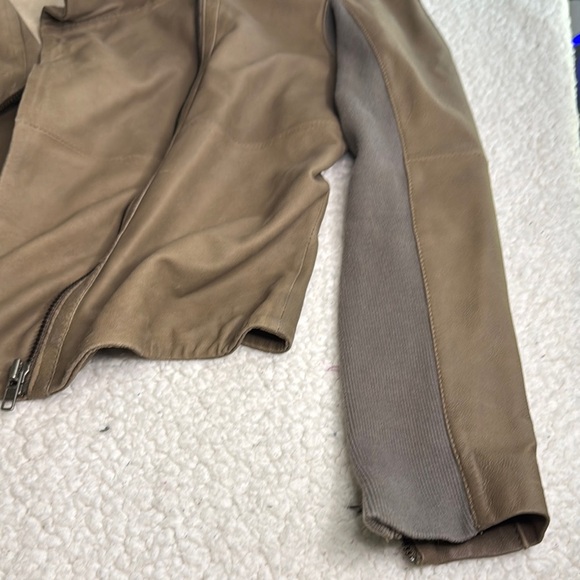 Muubaa Women's Taupe Draped 100% Goat Leather Blazer - Picture 6 of 7